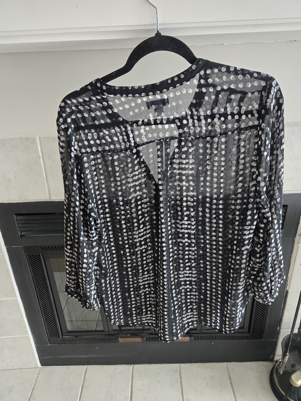 Old Navy Black Sheer White Dot-Print Blouse - Picture 3 of 3